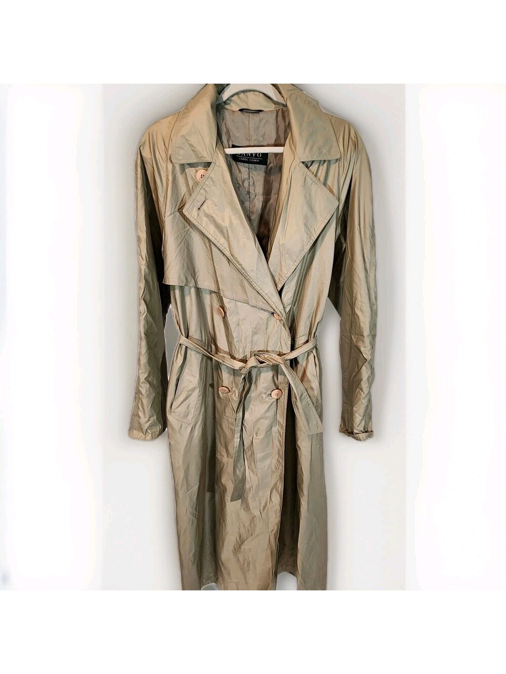 Sanyo Carol Cohen Womens L Belted & Button Knee Length Lightweight  Trench Coat